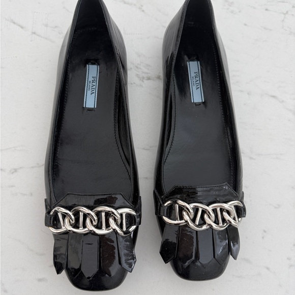Prada Black and Silver Chain Loafers - Picture 1 of 3